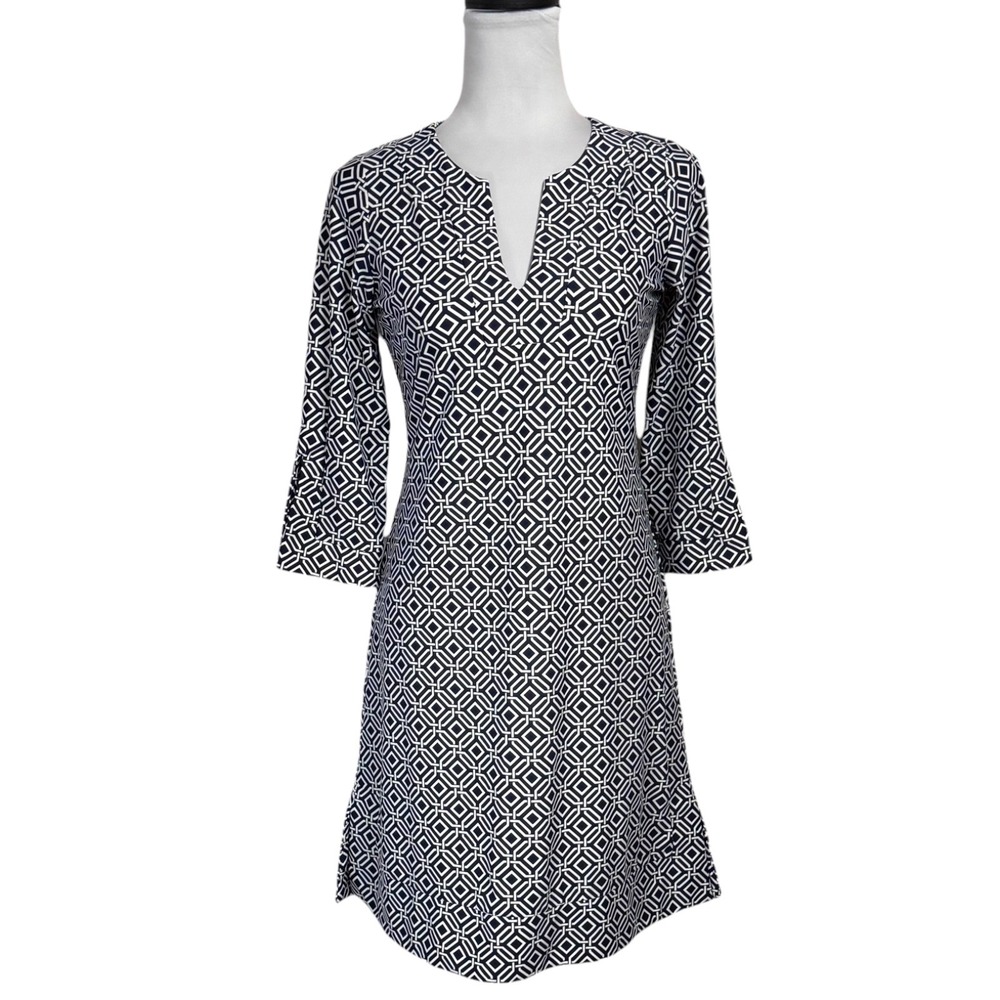 Jude Connally Megan Geometric Print Dress XS Jude Cloth Navy White Resort Travel